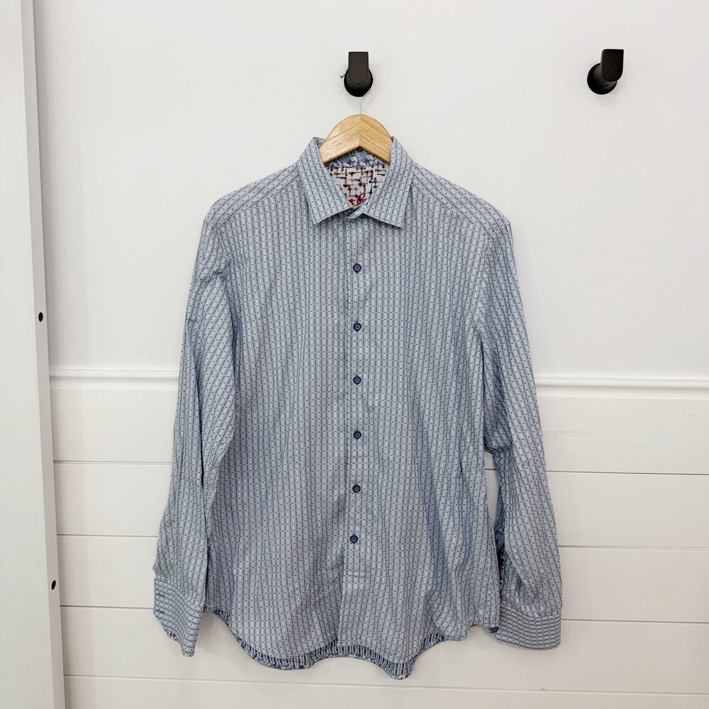 Men’s Robert Graham Button Down Dress Shirt Blue Size M